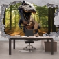 Preview: Vlies Fototapete 4332 - Dinosaurier Natur Tapete Loch Kunst Mauer Sonne Ausblick Wald Baum 3D grün