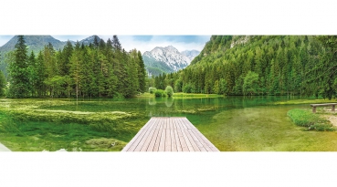 Fototapete GREEN LAKE, 368x127cm, grün schimmernder See in den Alpen