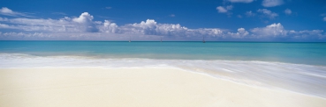 Fototapete DESERTED BEACH 368x127 cm weisser Sand, Sonne, kristallklares Wasser, Strand