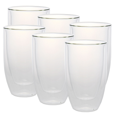 6er Set Design-Thermogläser, 250ml, bauchig, Kaffee oder Tee, doppelwandiges Borosilikatglas