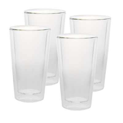 4er Set Design-Thermogläser, 250ml, gradlinig, Kaffee oder Tee, doppelwandiges Borosilikatglas