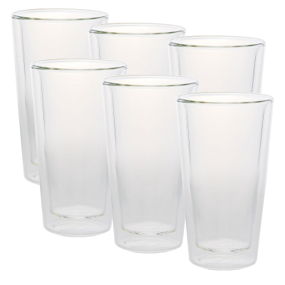 6er Set Design-Thermogläser, 250ml, gradlinig, Kaffee oder Tee, doppelwandiges Borosilikatglas