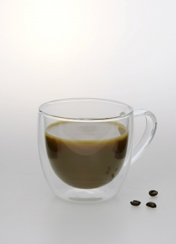 2er Set Design-Thermogläser, 200ml, bauchig mit Henkel, Kaffee oder Tee, doppelwandiges Borosilikatglas