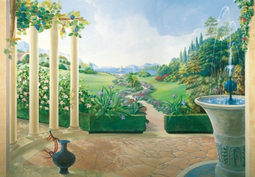 Fototapete GIARDINO ANTICO 366x254 Malerei Säulen im Garten, malerischer Ausblick