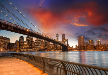 Vlies Fototapete 21 - New York Bridges Skyline USA Tapete New York City USA Amerika Empire State Building Big Apple orange