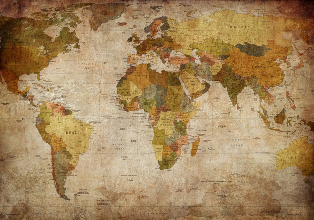 Vlies Fototapete 29 - Vintage Atlas Welt Tapete Weltkarte Antik Atlaskarte Atlanten Karte alte Karte alter Atlas braun