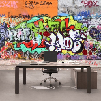 Vlies Fototapete 32 - Graffiti Stone WallKindertapete Tapete Kinderzimmer Streetart Sprayer 3D bunt bunt