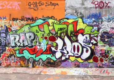 Vlies Fototapete 32 - Graffiti Stone WallKindertapete Tapete Kinderzimmer Graffiti Streetart Graffiti Sprayer 3D bunt bunt