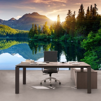 Vlies Fototapete 51 - Mountain Lake View Landschaft Tapete Berge See Sonnenuntergang Romantisch B