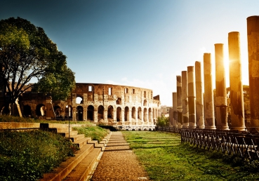 Vlies Fototapete 52 - Colosseum Walk - Rome Italien Tapete Rom Kolosseum Italien Landschaft Architektur bunt