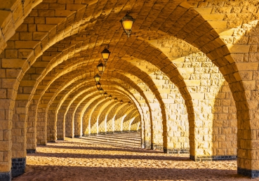 Vlies Fototapete 66 - Arched Stone Colonnades Architektur Tapete 3D Perspektive Gew
