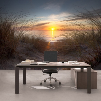 Vlies Fototapete 74 - North Sea Sunset Strand Tapete Meer Nordsee Ostsee Beach Wasser Blau Himmel Sonne Sommer blau