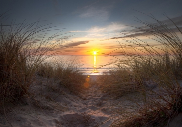 Vlies Fototapete 74 - North Sea Sunset Strand Tapete Meer Nordsee Ostsee Beach Wasser Blau Himmel Sonne Sommer blau