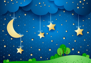 Vlies Fototapete 120 - Dreaming Night Kindertapete Tapete Sternenhimmel Stars Sterne Leuchtsterne Nachthimmel Mond blau