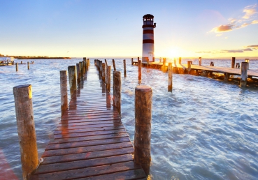 Vlies Fototapete 150 - Meer Tapete Sonnenaufgang Meer Strand Beach Sonnenaufgang Palmen blau