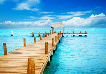 Vlies Fototapete 159 - Steg Strand Tapete Meer Beach Wasser Blau Himmel Sonne Sommer türkis