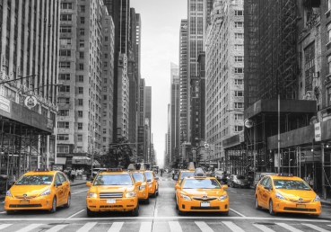 Vlies Fototapete 210 - Manhattan Tapete Manhattan Skyline Taxis City Stadt Skyscapers grau