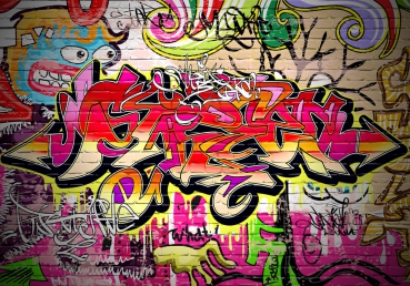 Vlies Fototapete 220 - Graffiti Tapete Kinderzimmer Graffiti Streetart Graffitti Sprayer 3D bunt braun