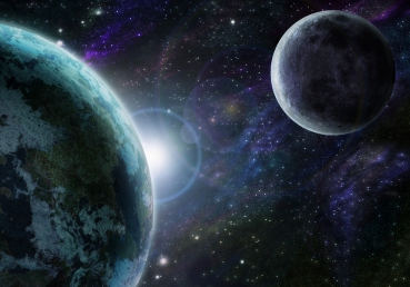 Vlies Fototapete 229 - Welt Tapete Weltraum Erde Mond Weltall grau