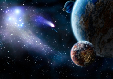 Vlies Fototapete 232 - Welt Tapete Erde Weltraum Planet Meteoriten Blau blau