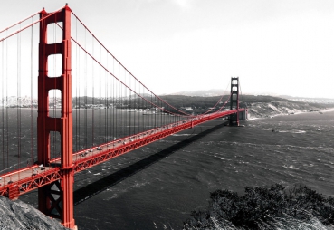 Vlies Fototapete 429 - USA Tapete Golden Gate Bridge Wasser USA schwarz-weiß. Rot