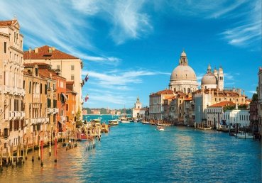 Vlies Fototapete 444 - Venedig Tapete Wasser Dom Himmel Häuser Italien blau