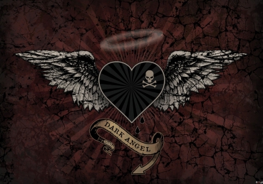 Vlies Fototapete 710 - Illustrationen Tapete Alchemy Dark Angel Fl&uuml;gel Totenkopf Tropfen Dark Angel Herz rot