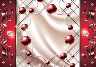 Vlies Fototapete 741 - 3D Tapete Abstrakt Ornamente Perlen Diamant Gitter Welle rot