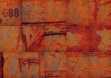 Vlies Fototapete 826 - 3D Tapete Abstrakt Wand Platten Zahlen Rost Nieten Design 3D rot