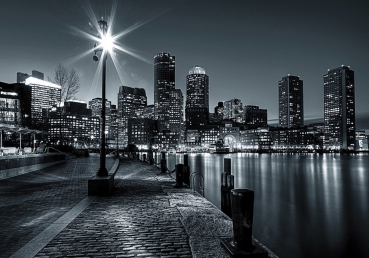 Vlies Fototapete 843 - New York Tapete Laterne Nacht Skyline Lichter Fluss schwarz - weiß