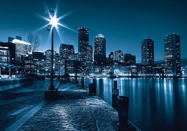 Vlies Fototapete 856 - New York Tapete Laterne Nacht Skyline Lichter Fluss blau