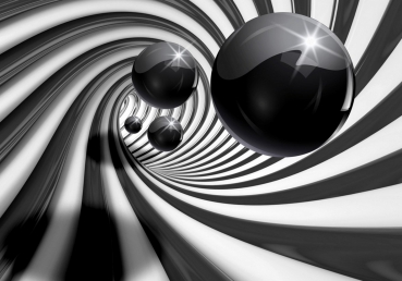 Vlies Fototapete 896 - 3D Tapete Abstrakt Tunnel Kugeln Murmel Spirale Streifen 3D grau