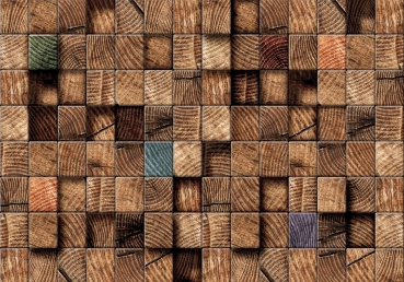 Vlies Fototapete 920 - 3D Würfel Tapete Abstrakt Holz Muster Rechtecke Design Muster braun