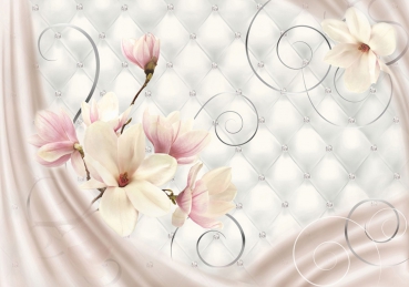Vlies Fototapete 951 - Blumen Tapete Blüten Diamant Schnörkel Tuch Schwung weiß