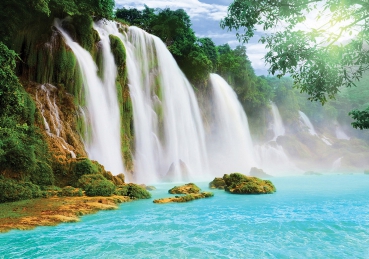Vlies Fototapete 3296 - Wasser Tapete Wasserfall, Dschungel, See, Fluss, Tropen bunt