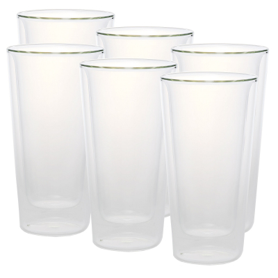 6er Set Design-Thermogläser, 350ml, gradlinig, Kaffee oder Tee, doppelwandiges Borosilikatglas