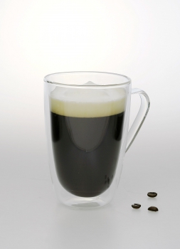 2er Set Design-Thermogläser, 350ml, bauchig mit Henkel, Kaffee oder Tee, doppelwandiges Borosilikatglas