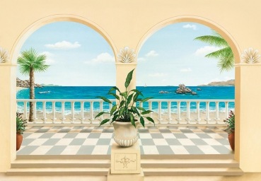 Fototapete TERRASSE PROVENCALE 366x254 Malerei Säulen im Garten, malerischer Ausblick