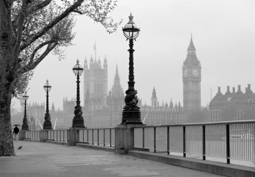 Fototapete LONDON FOG 366x254 Uferpromenade Themse und Westminster im Nebel, SW