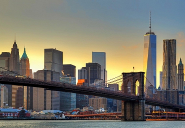 Fototapete, BROOKLYN BRIDGE AT SUNSET, 366 x 254cm, New-York, Skyline, 8-teilig