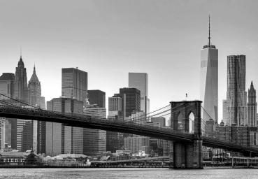 Fototapete, NEW YORK, 366 x 254 cm, Brooklyn-Bridge Skyline, 8-tlg. schwarz-weiss