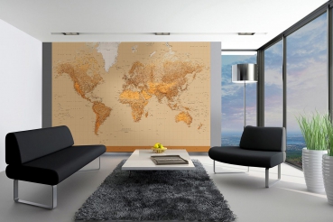 Fototapete THE WORLD, 366 x 254cm, Weldkarte, Brauntöne, 8-teilig