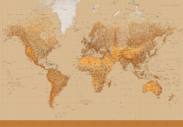 Fototapete THE WORLD, 366 x 254cm, Weldkarte, Brauntöne, 8-teilig