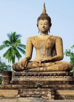 Fototapete SUKHOTHAI 183x254 cm Tempel Buddha Palmen Wat Sra Si Temple Thailand