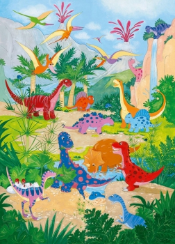 Fototapete DINOSAURIER 183x254cm, Kindertapete bunte Dinos Flintstones Steinzeit