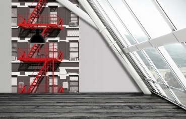 Fototapete FEUERLEITER 183x254 Fire Escape New York USA rote Treppe Hochhaus NYC