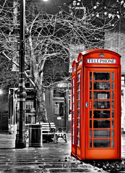 Fototapete SHEPHERD MARKET 183x254 rote englische Telefonzelle in London s-w Mix