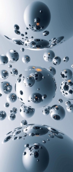 Fototapete SILVER SATELLITES 86x200 cm silberne Kugeln Digital Art Bubbles Orbs