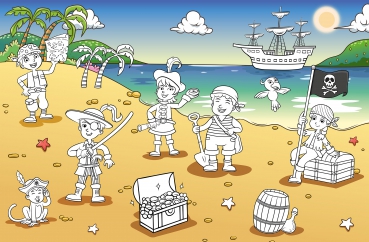 Fototapete PIRATE BAY COLOR IT 175x115cm Ausmalbild Kindermotiv Piraten kreativ