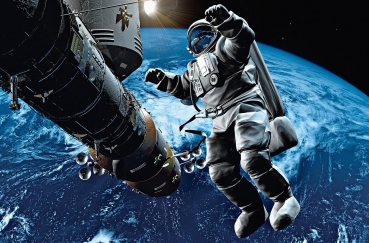 Fototapete SPACE COWBOY, 175x115cm Weltraum Poster, Astronaut bei Reparatur im Weltall ISS